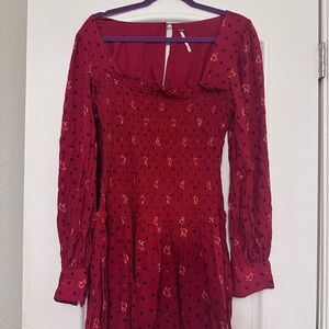 Free People Elegant Red Floral Women's Dress